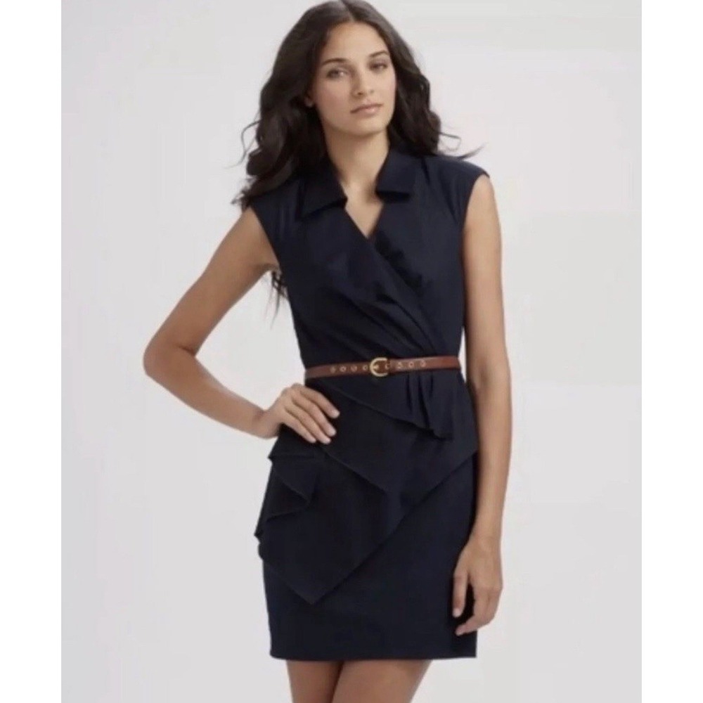 Leifsdottir Eden Navy Blue Sateen Dress Size 0 Classy‎ Business Casual Office